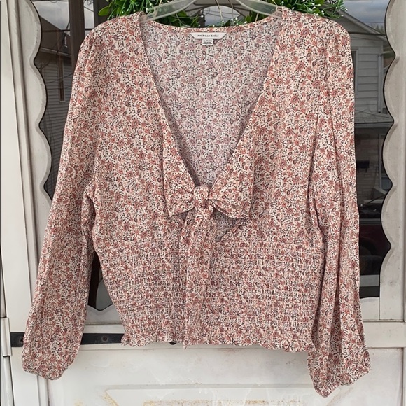 American Eagle Outfitters Tops - Floral Deep V Neck AEO Blouse